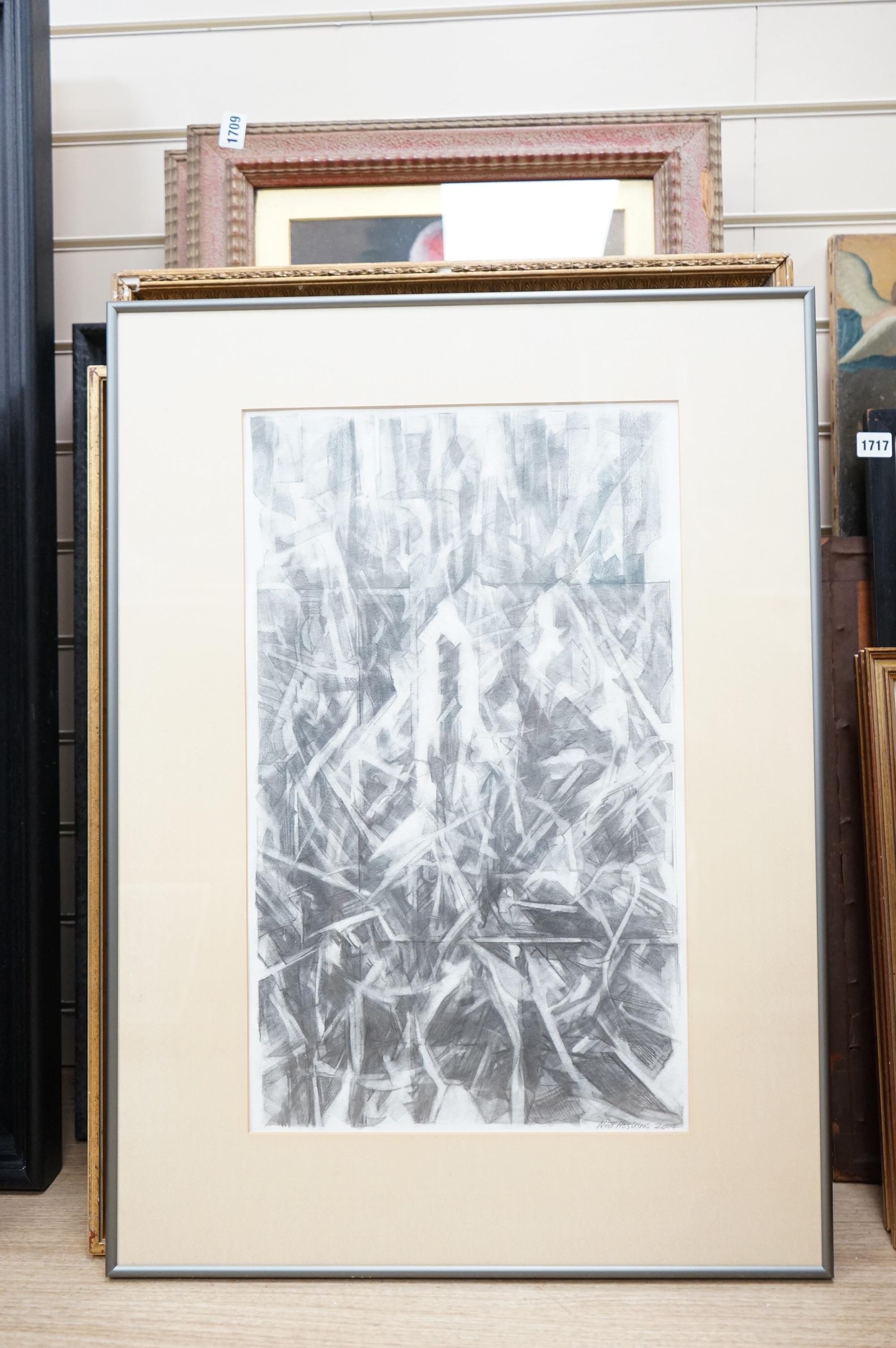 Ned Hoskins (1939-2021), graphite on paper, 'Devastation', signed and dated 2004, 56 x 34cm